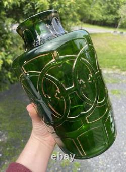 RARE Antique Pressed Green Gilt Vase EAPG Dugan Art Nouveau Edwardian
