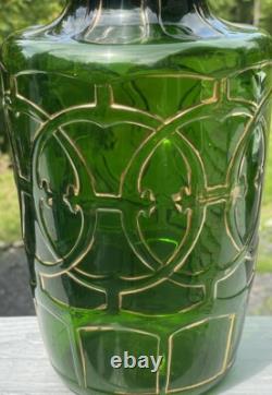 RARE Antique Pressed Green Gilt Vase EAPG Dugan Art Nouveau Edwardian