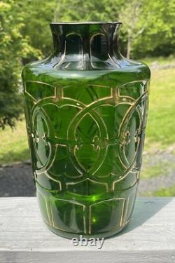 RARE Antique Pressed Green Gilt Vase EAPG Dugan Art Nouveau Edwardian