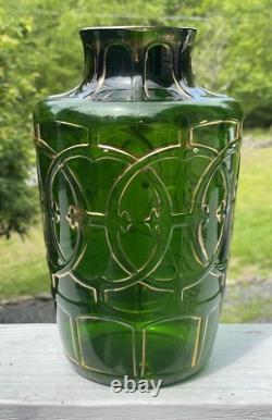 RARE Antique Pressed Green Gilt Vase EAPG Dugan Art Nouveau Edwardian