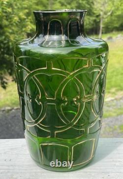 RARE Antique Pressed Green Gilt Vase EAPG Dugan Art Nouveau Edwardian