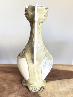 RARE Antique Royal Dux Amphora ORCHID Gold Green Art Nouveau Handled Vase 7.5