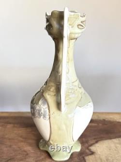 RARE Antique Royal Dux Amphora ORCHID Gold Green Art Nouveau Handled Vase 7.5