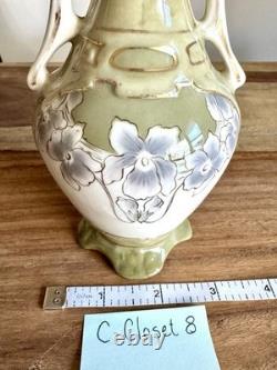 RARE Antique Royal Dux Amphora ORCHID Gold Green Art Nouveau Handled Vase 7.5