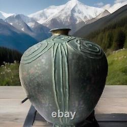 RARE BALUSTER ART NOUVEAU AMPHORA GILT GREEN GOLD CERAMIC VASE 9 T 8 W 1423g