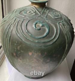RARE BALUSTER ART NOUVEAU AMPHORA GILT GREEN GOLD CERAMIC VASE 9 T 8 W 1423g