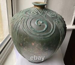 RARE BALUSTER ART NOUVEAU AMPHORA GILT GREEN GOLD CERAMIC VASE 9 T 8 W 1423g