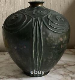RARE BALUSTER ART NOUVEAU AMPHORA GILT GREEN GOLD CERAMIC VASE 9 T 8 W 1423g