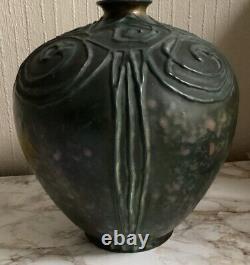 RARE BALUSTER ART NOUVEAU AMPHORA GILT GREEN GOLD CERAMIC VASE 9 T 8 W 1423g