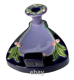 RARE Eichwald Majolica Pottery Candle Holder Czech Art Nouveau Purple Green 3564