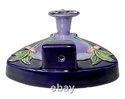 RARE Eichwald Majolica Pottery Candle Holder Czech Art Nouveau Purple Green 3564