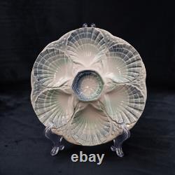 RARE French Antique Oyster Plate SARREGUEMINES Majolica light green and blue