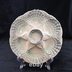 RARE French Antique Oyster Plate SARREGUEMINES Majolica light green and blue