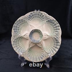 RARE French Antique Oyster Plate SARREGUEMINES Majolica light green and blue