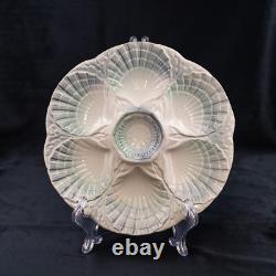 RARE French Antique Oyster Plate SARREGUEMINES Majolica light green and blue