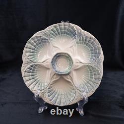 RARE French Antique Oyster Plate SARREGUEMINES Majolica light green and blue