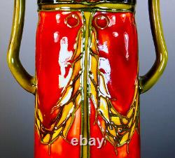 RARE HAND TUBELINED & PAINTED MINTON SECESSIONIST TWIN HANDLED VASE No. 1