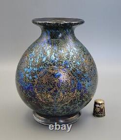 RARE LAUGHARNE GLASS VASE 60/70s Iridescent Purple & Green Black & Gold Stamps