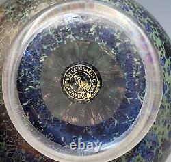 RARE LAUGHARNE GLASS VASE Iridescent Purple & Green Black & Gold Stamp 14 cm VG