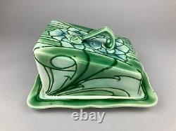 RARE MINTONS LTD No. 1 TUBE LINED ART NOUVEAU SECESSIONIST CHEESE STAND DOME DISH