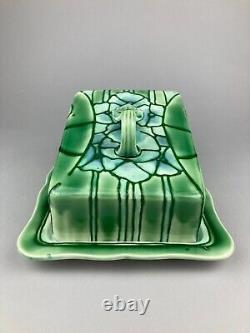 RARE MINTONS LTD No. 1 TUBE LINED ART NOUVEAU SECESSIONIST CHEESE STAND DOME DISH