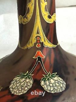RARE Signed Mont Joye Legras French Art Nouveau Deco Painted Enamel Glass Vase