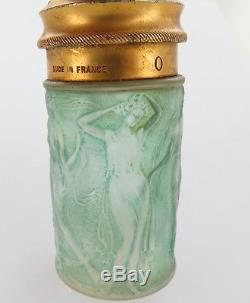RENE LALIQUE STUNNING 1920s ART NOUVEAU FIGURAL GREEN FROSTED GLASS ATOMISER