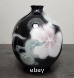 RORSTRAND Art Nouveau Antique Porcelain Vase Black Pink Green Floral Design 7