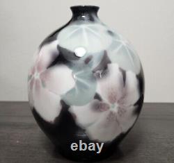 RORSTRAND Art Nouveau Antique Porcelain Vase Black Pink Green Floral Design 7
