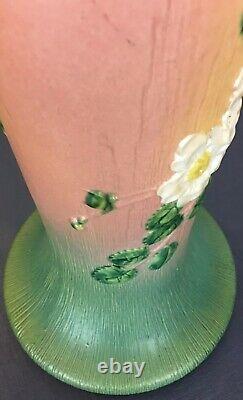 ROSEVILLE White Rose Jardiniere Pedestal 17 Green Pink art nouveau