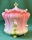 Rs Prussia Morning Glory Biscuit Cracker Jar Pink Green Art Nouveau Antique Flaw