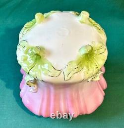 RS Prussia Morning Glory Biscuit Cracker Jar Pink Green Art Nouveau Antique Flaw