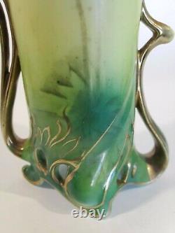 RS Prussia Royal Vienna Lily Mold Vase Art Nouveau Castle Scene Green Blue
