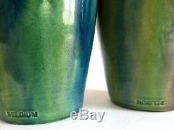 Rare 1930's Belgium Art Pottery Art Deco Nouveau Drip Glaze Ceramic Vases A Pair