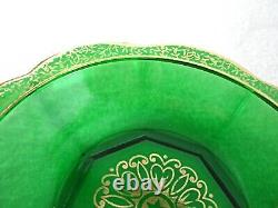 Rare 19th C BACCARAT Emerald Glass Set 6 x Finger Bowls with Gold Hand Paintings
