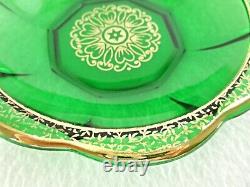 Rare 19th C BACCARAT Emerald Glass Set 6 x Finger Bowls with Gold Hand Paintings