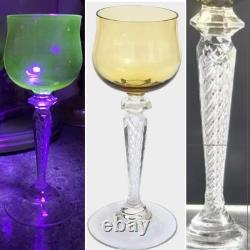 Rare 1 Antique ART NOUVEAU ST LOUIS URANIUM Air Twist FACET STEM Wine Glass 7