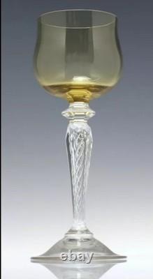 Rare 1 Antique ART NOUVEAU ST LOUIS URANIUM Air Twist FACET STEM Wine Glass 7