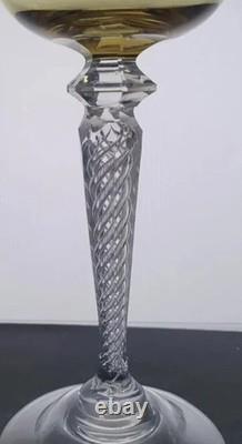 Rare 1 Antique ART NOUVEAU ST LOUIS URANIUM Air Twist FACET STEM Wine Glass 7