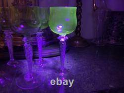 Rare 1 Antique ART NOUVEAU ST LOUIS URANIUM Air Twist FACET STEM Wine Glass 7