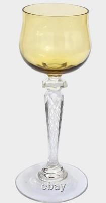 Rare 1 Antique ART NOUVEAU ST LOUIS URANIUM Air Twist FACET STEM Wine Glass 7