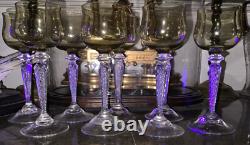 Rare 1 Antique ART NOUVEAU ST LOUIS URANIUM Air Twist FACET STEM Wine Glass 7