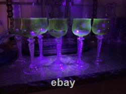 Rare 1 Antique ART NOUVEAU ST LOUIS URANIUM Air Twist FACET STEM Wine Glass 7