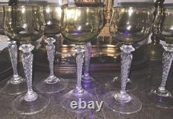 Rare 1 Antique ART NOUVEAU ST LOUIS URANIUM Air Twist FACET STEM Wine Glass 7