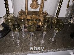 Rare 1 Antique ART NOUVEAU ST LOUIS URANIUM Air Twist FACET STEM Wine Glass 7