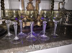 Rare 1 Antique ART NOUVEAU ST LOUIS URANIUM Air Twist FACET STEM Wine Glass 7