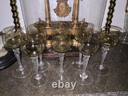 Rare 1 Antique ART NOUVEAU ST LOUIS URANIUM Air Twist FACET STEM Wine Glass 7