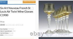 Rare 1 Antique ART NOUVEAU ST LOUIS URANIUM Air Twist FACET STEM Wine Glass 7