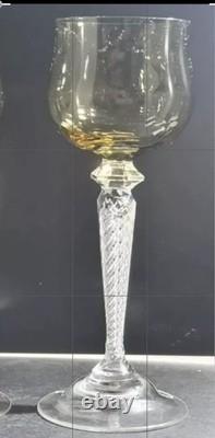 Rare 1 Antique ART NOUVEAU ST LOUIS URANIUM Air Twist FACET STEM Wine Glass 7