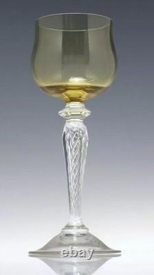 Rare 1 Antique ART NOUVEAU ST LOUIS URANIUM Air Twist FACET STEM Wine Glass 7